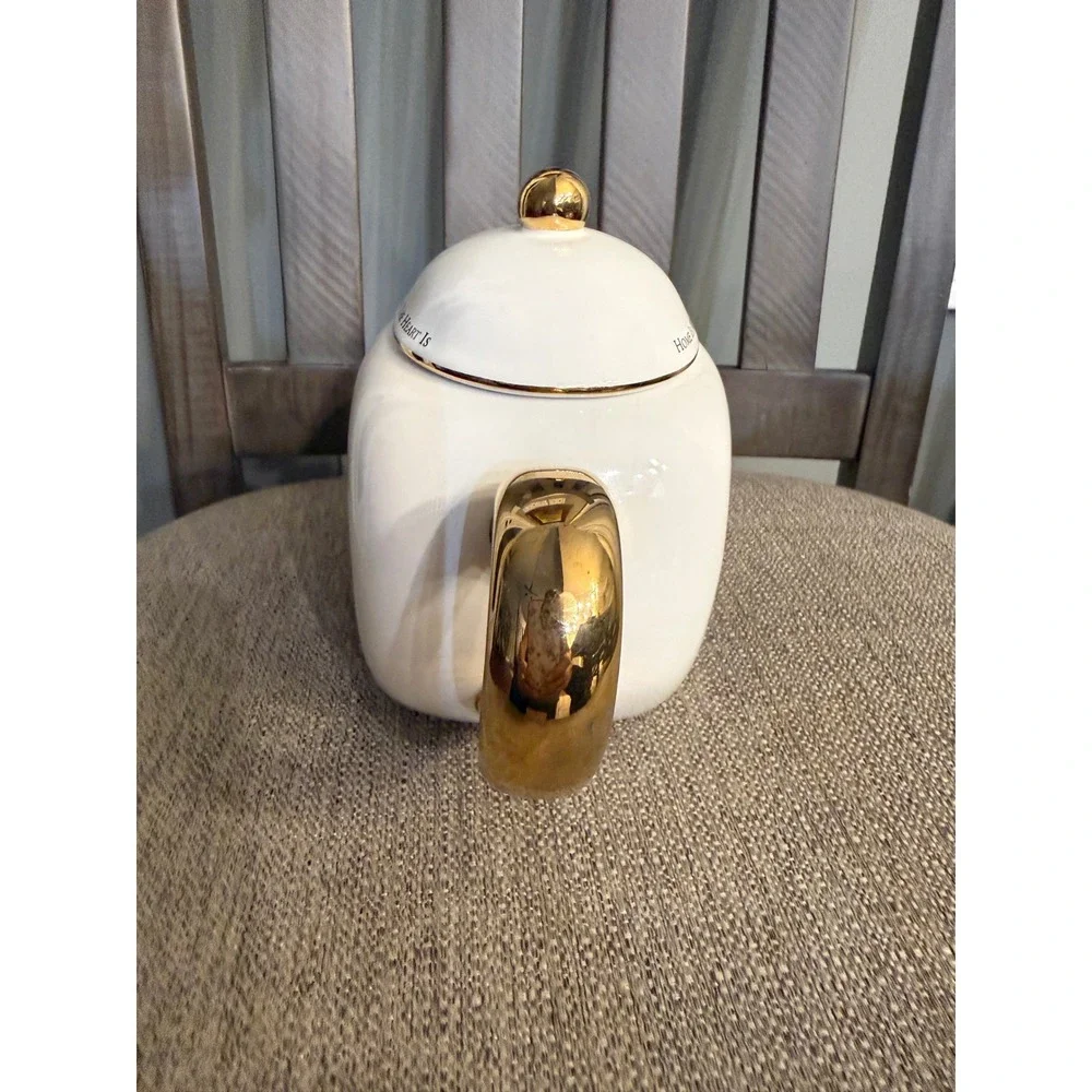 Thomas Kinkade Teleflora Teapot Home Is Where The Heart Is II Gold Trim Ceramic